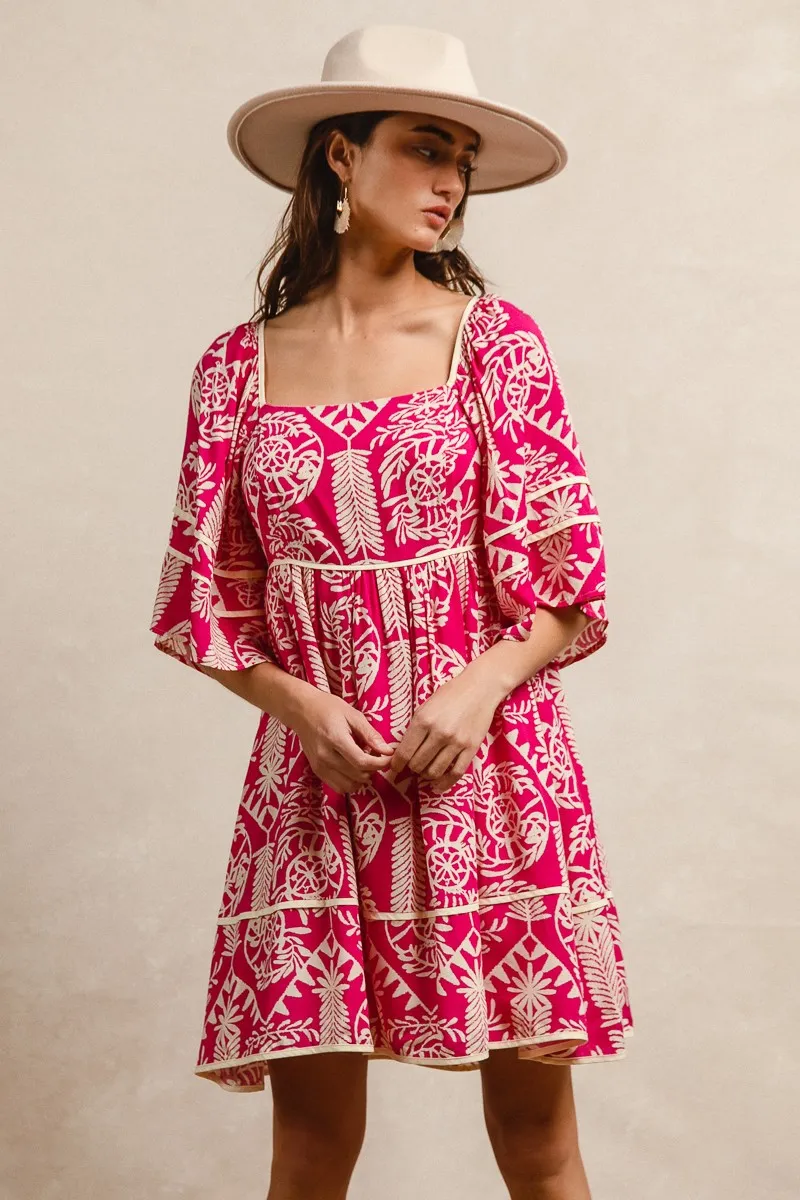 BiBi Aztec Woven Printed Contrast Binding Dress - Image 5
