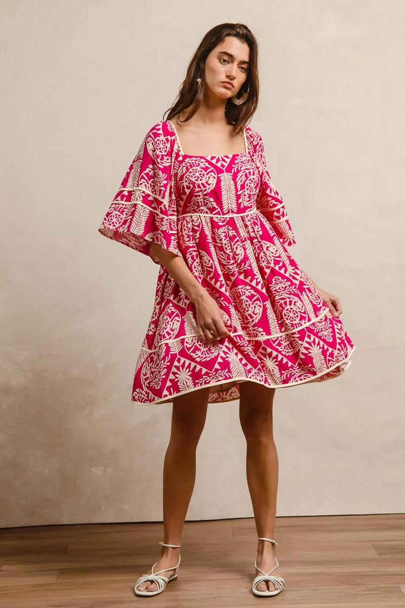 BiBi Aztec Woven Printed Contrast Binding Dress - Image 8