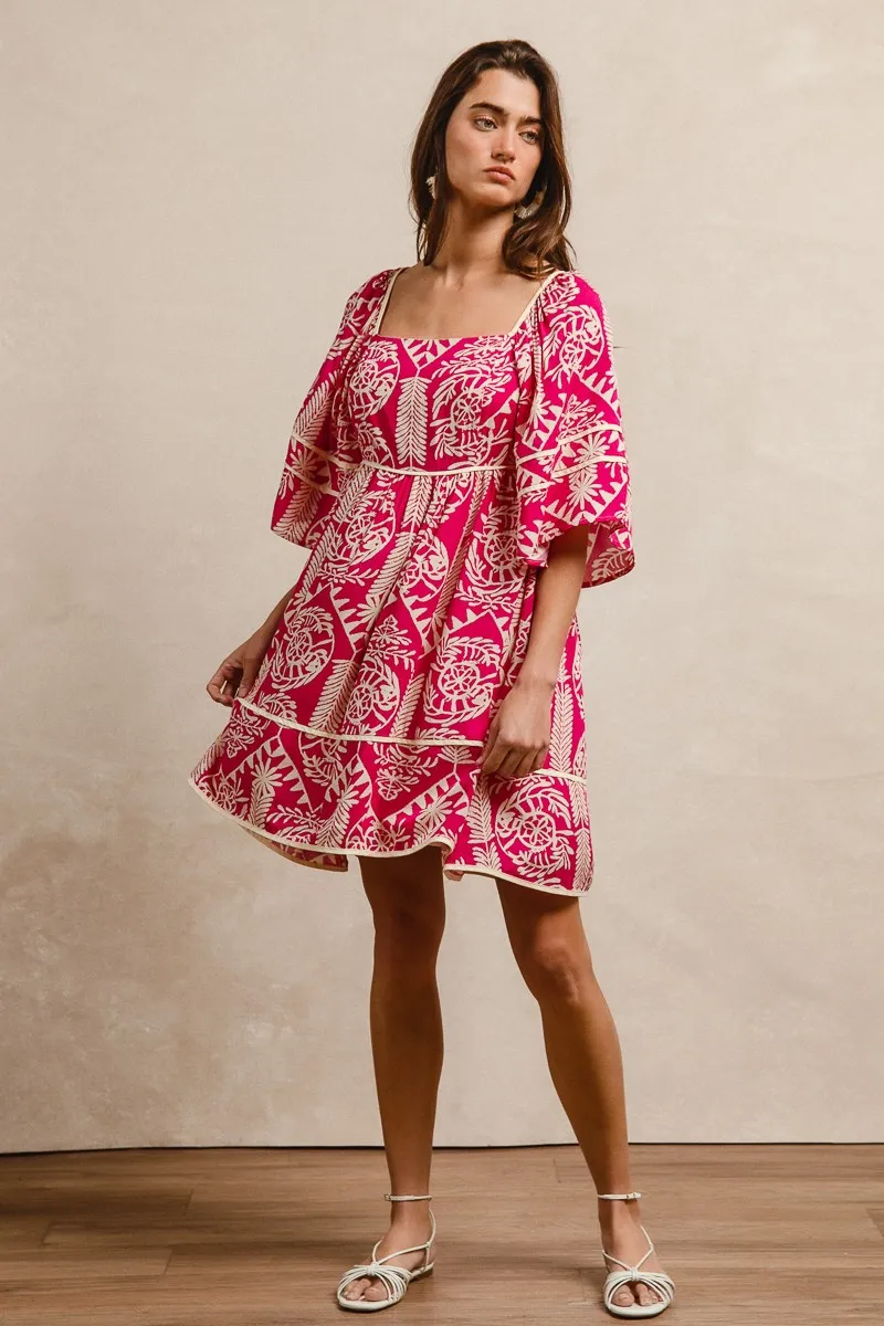 BiBi Aztec Woven Printed Contrast Binding Dress - Image 9
