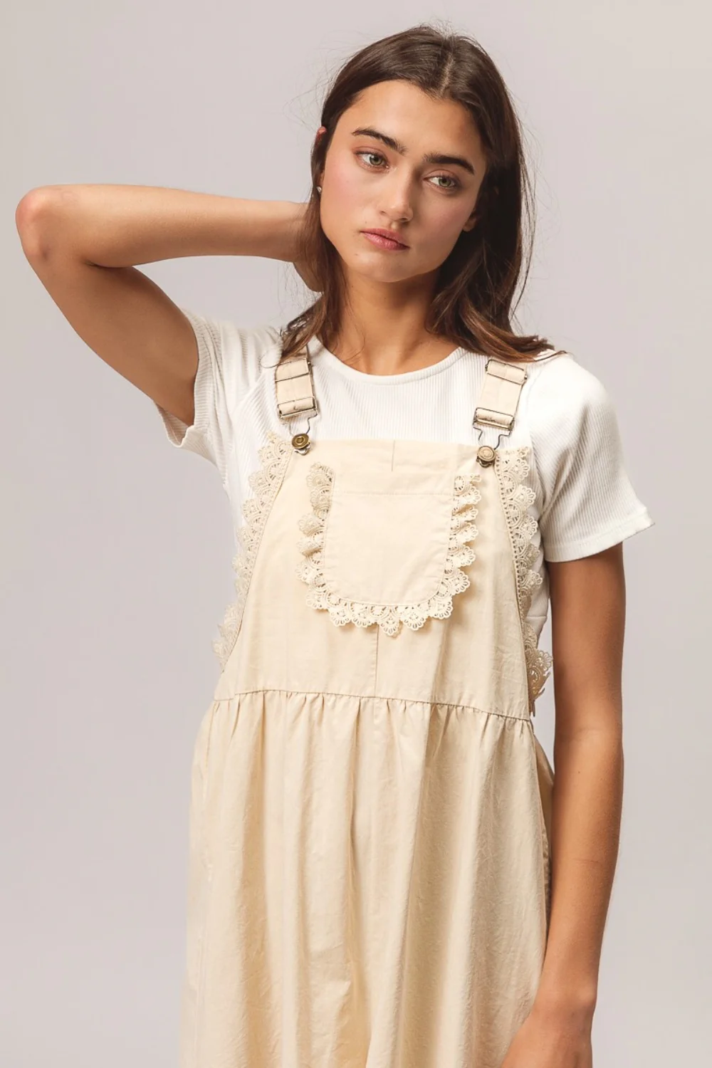BiBi Back Patch Pocket Lace Trim Rompers - Image 4