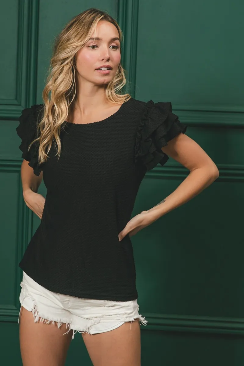 BiBi Birdseye Texture Layered Ruffle Top - Image 3