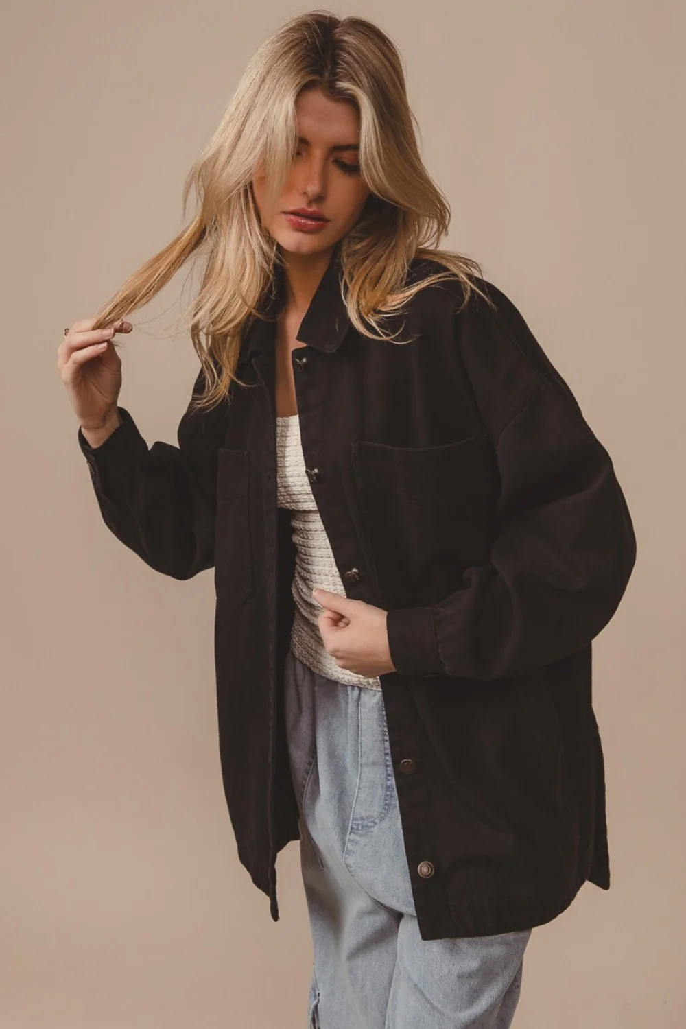 BiBi Button Up Washed Jacket with Pockets - Image 4