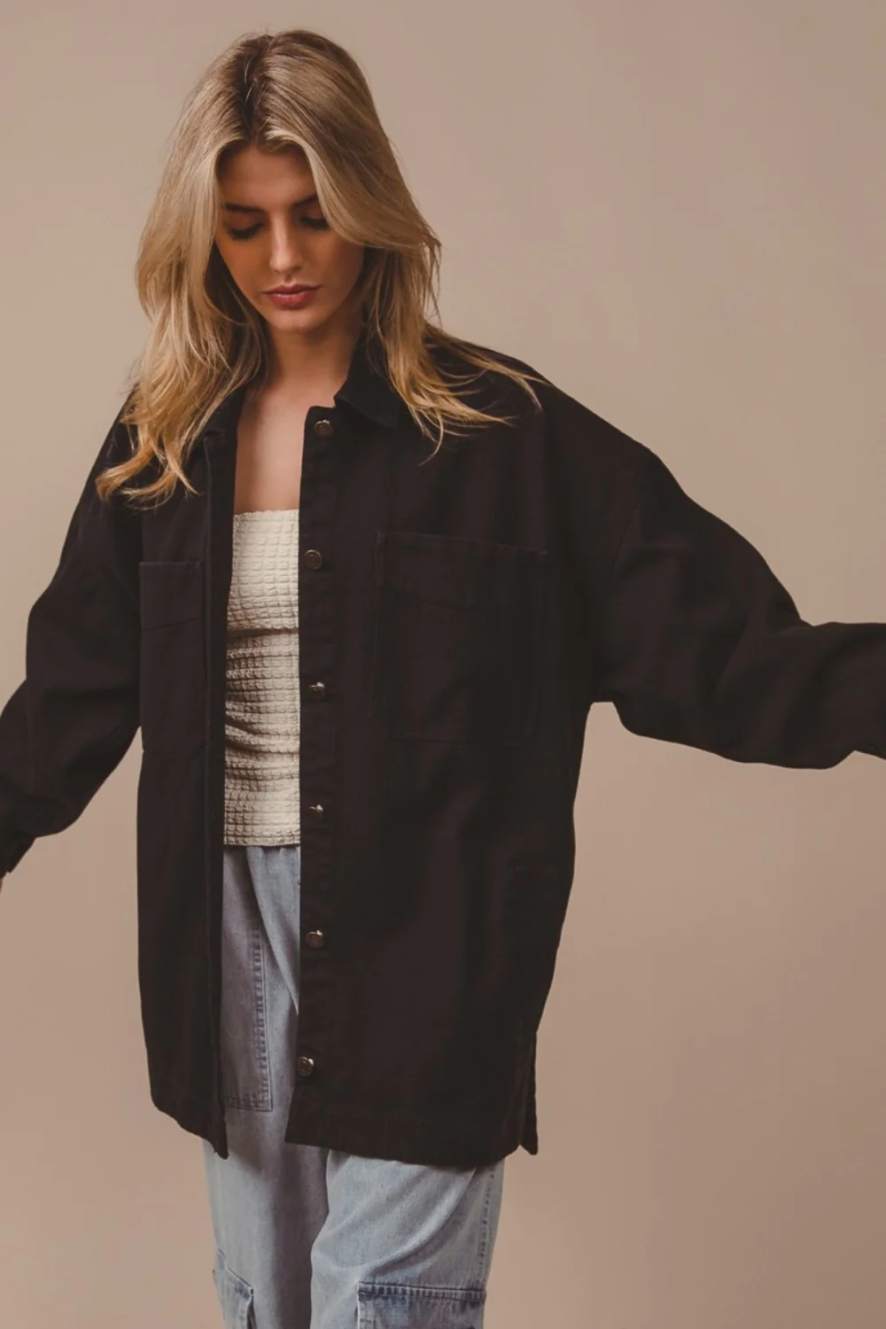 BiBi Button Up Washed Jacket with Pockets - Image 5