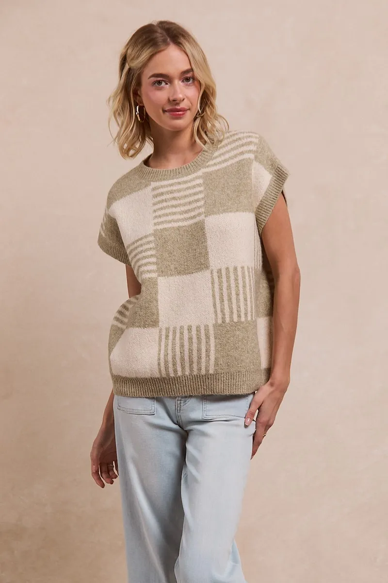 BiBi Checker With Stripes Pattern Sleeveless Sweater - Image 2