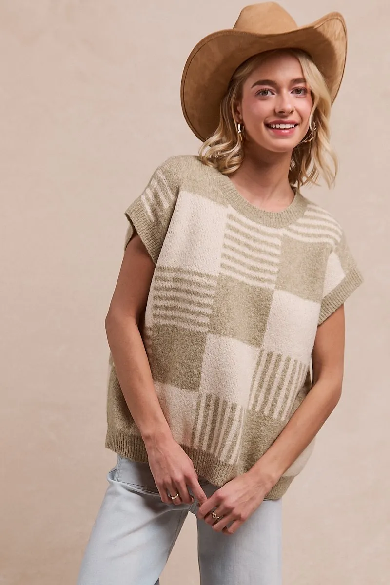 BiBi Checker With Stripes Pattern Sleeveless Sweater - Image 3