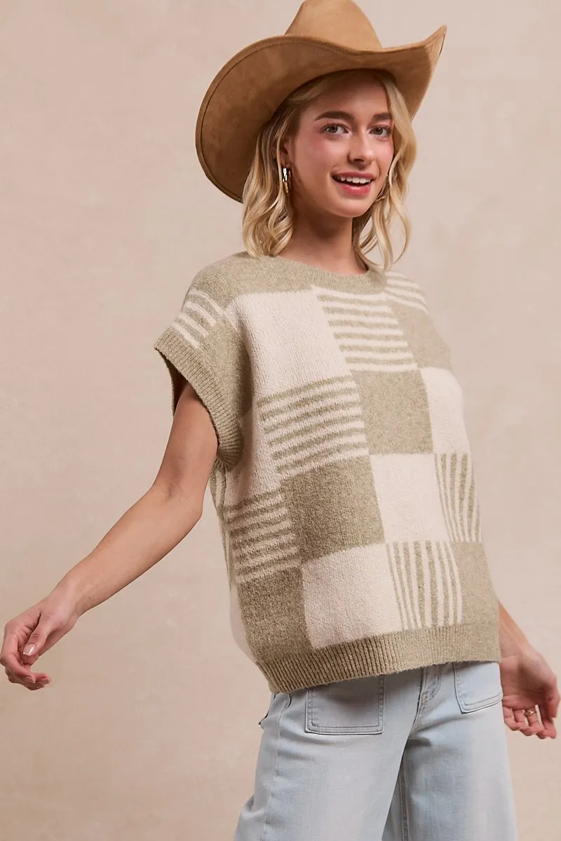 BiBi Checker With Stripes Pattern Sleeveless Sweater - Image 4