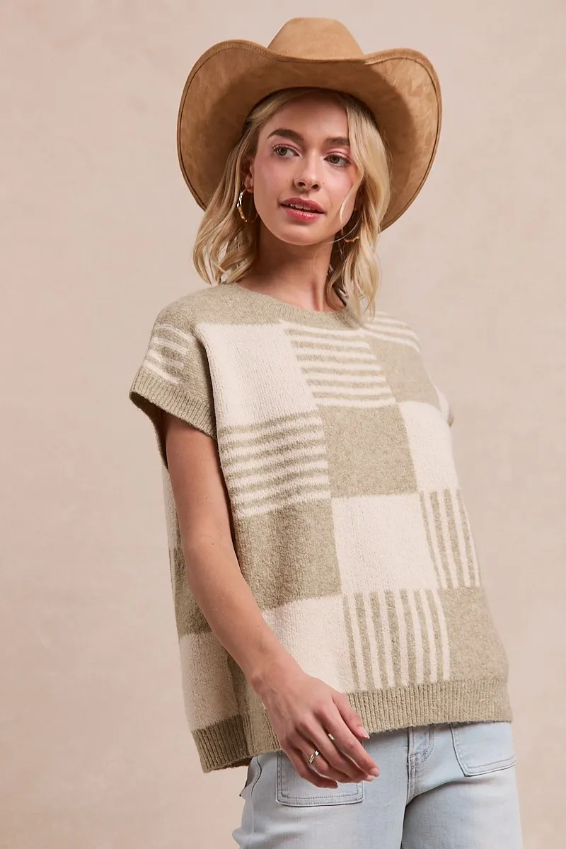BiBi Checker With Stripes Pattern Sleeveless Sweater - Image 5