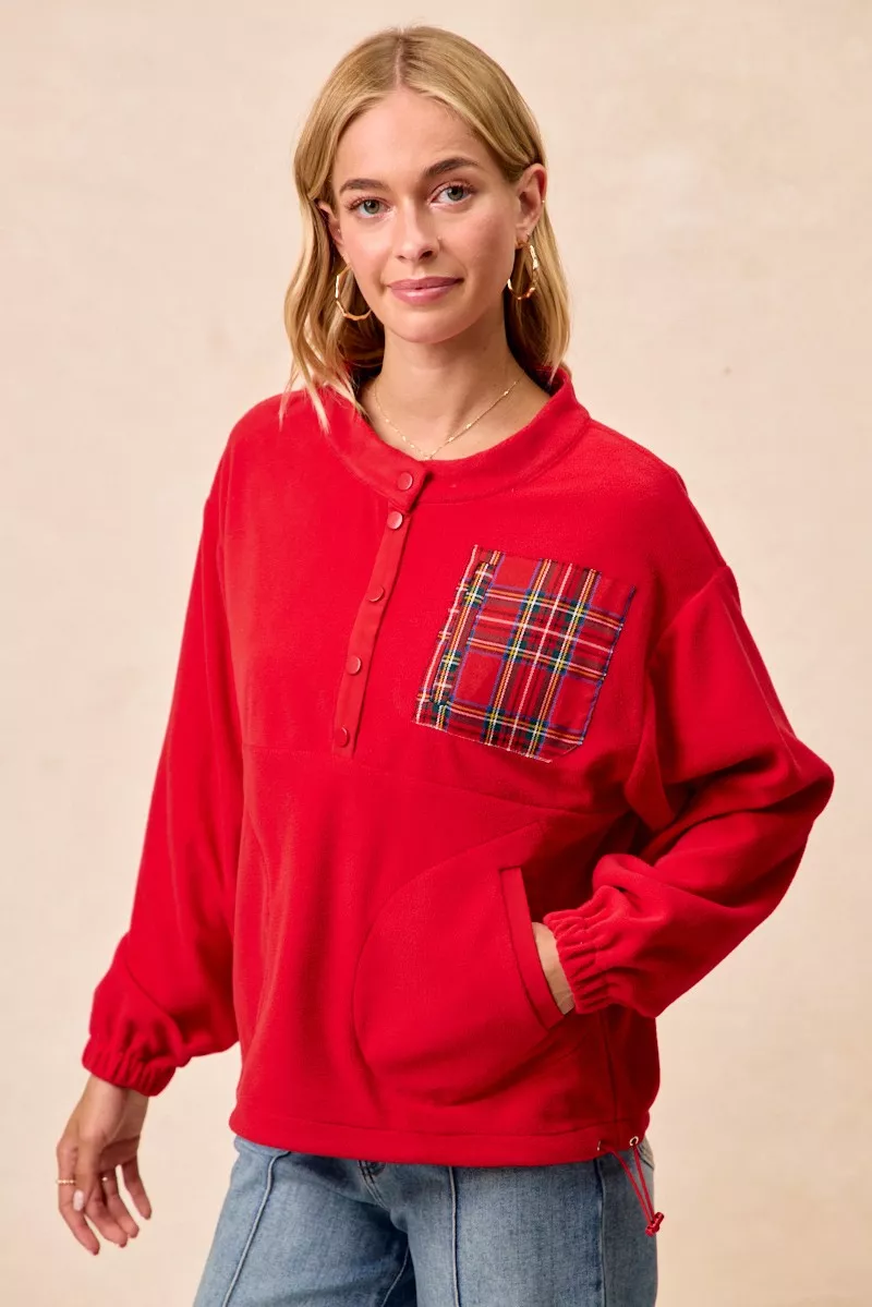 BiBi Christmas Theme Fleece Buttoned Top with Pockets - Image 2