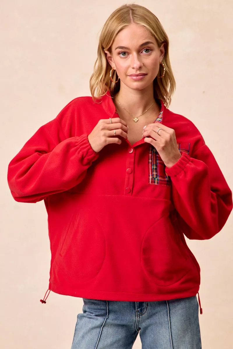 BiBi Christmas Theme Fleece Buttoned Top with Pockets - Image 3