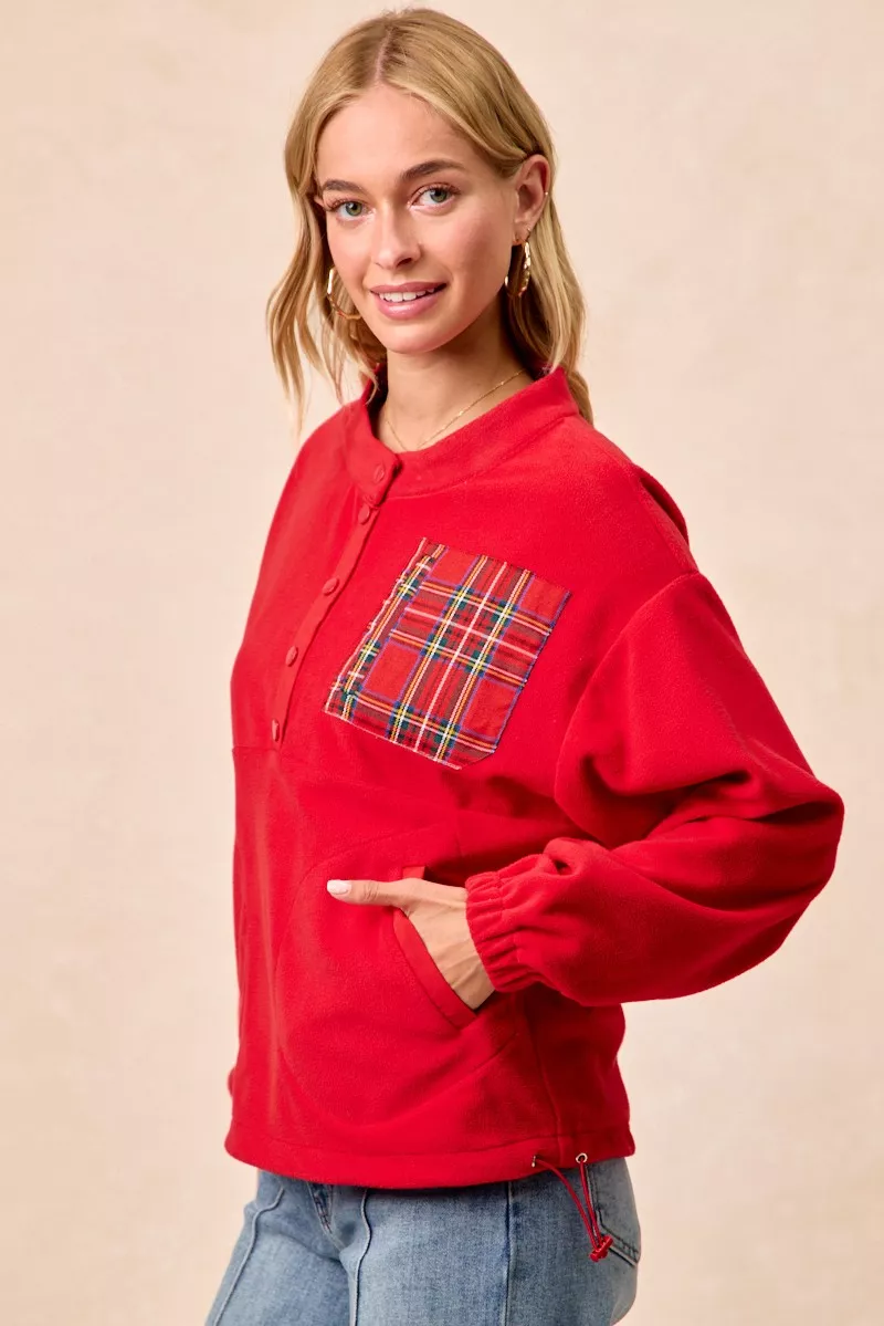 BiBi Christmas Theme Fleece Buttoned Top with Pockets - Image 4