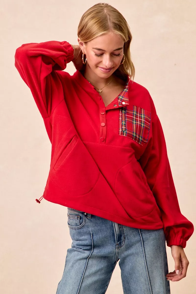 BiBi Christmas Theme Fleece Buttoned Top with Pockets - Image 5