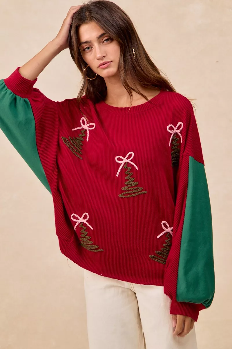 BiBi Christmas Theme Tree Embroidered Sweater - Image 2