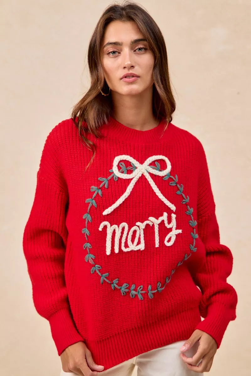 BiBi Christmas Wreath Merry Letter Knit Top - Image 10