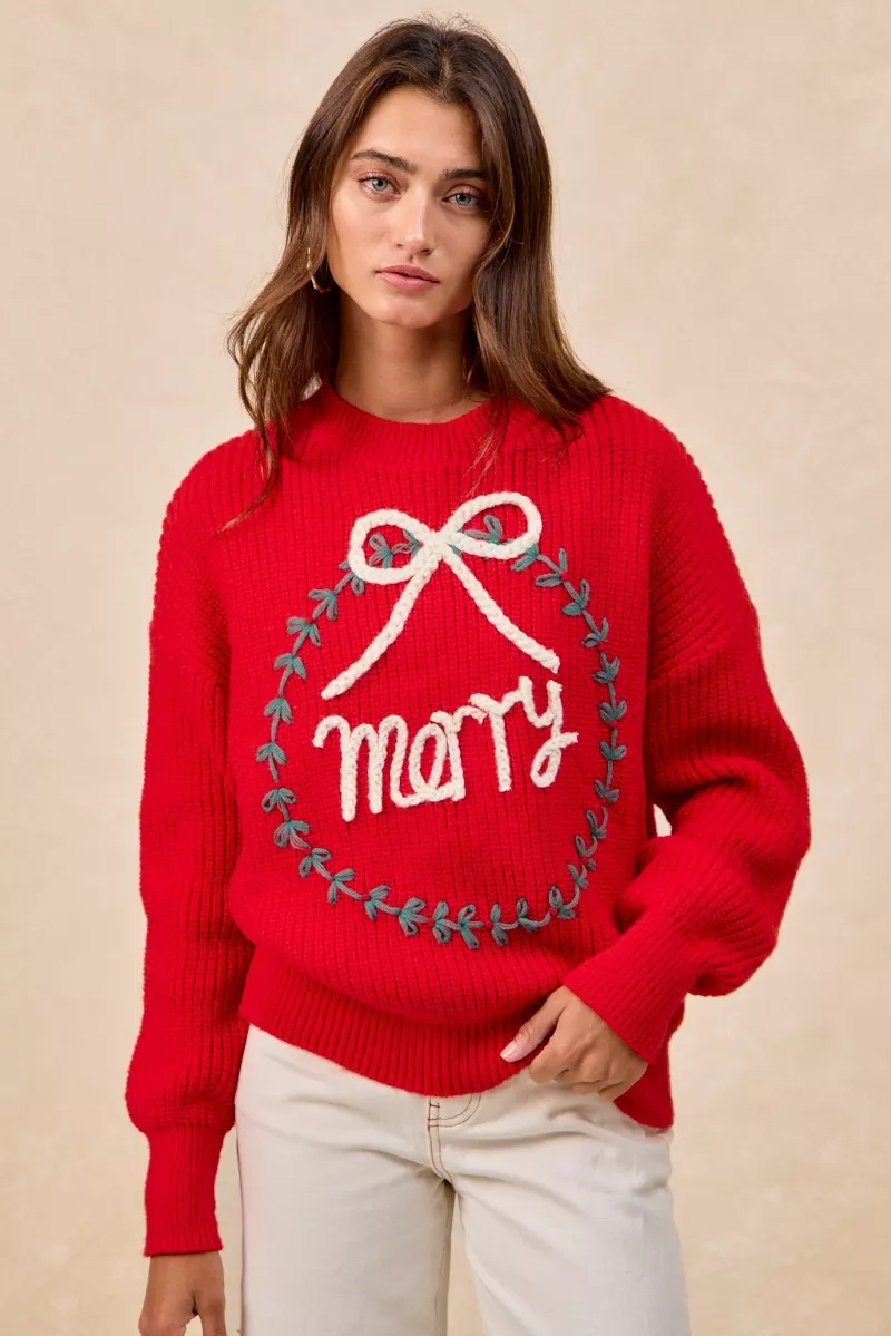 BiBi Christmas Wreath Merry Letter Knit Top - Image 13