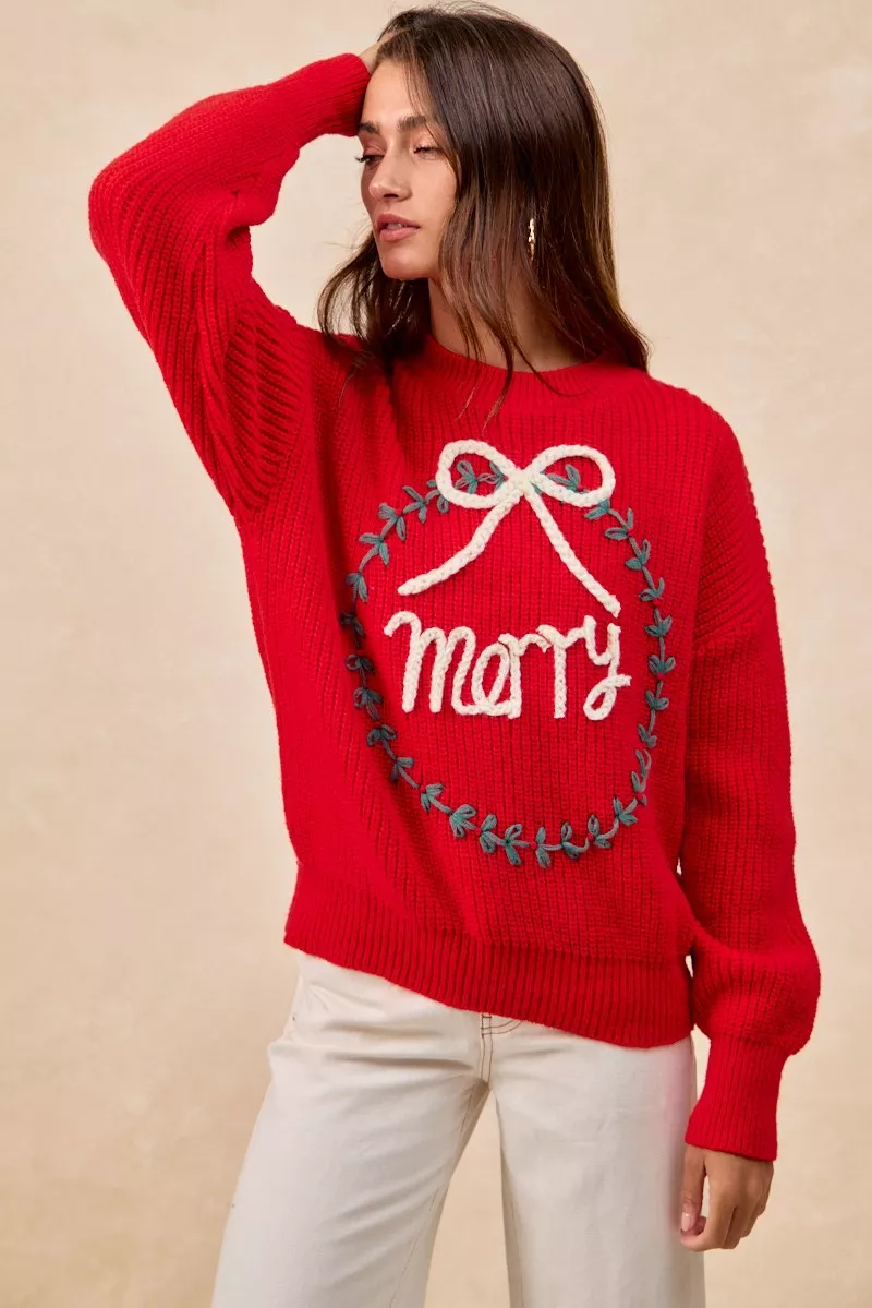 BiBi Christmas Wreath Merry Letter Knit Top - Image 15