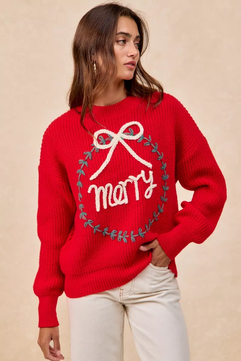 BiBi Christmas Wreath Merry Letter Knit Top - Image 16