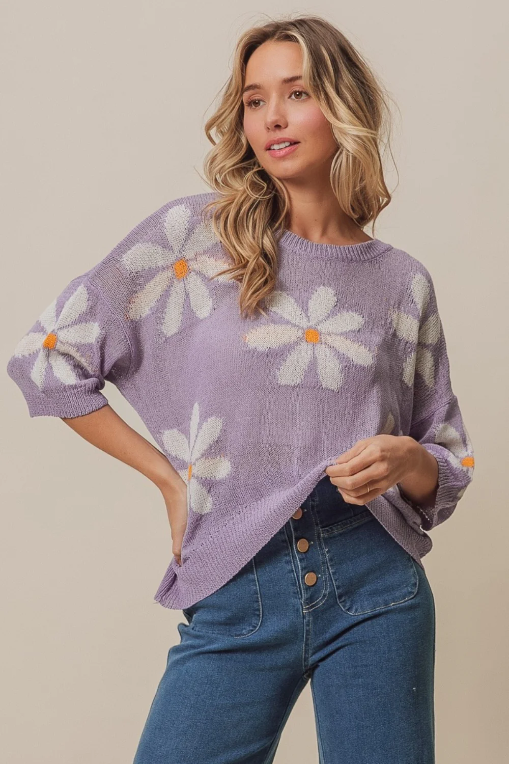 BiBi Floral Pattern Slit Sweater - Image 2