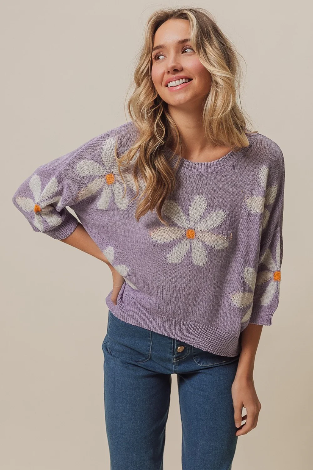 BiBi Floral Pattern Slit Sweater - Image 3