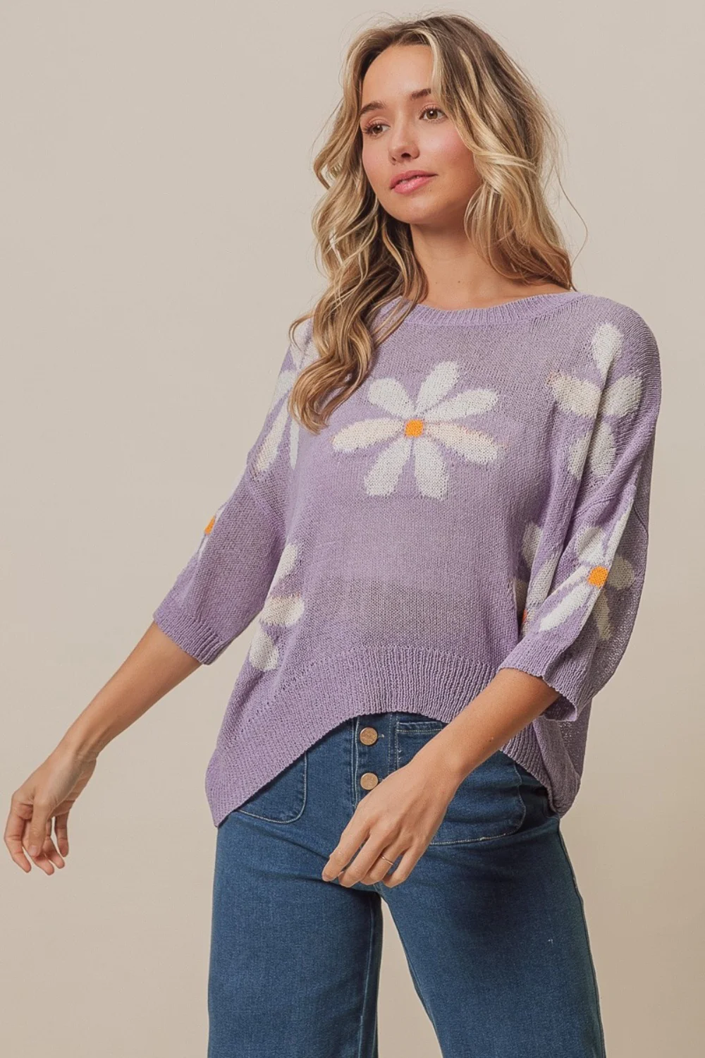 BiBi Floral Pattern Slit Sweater - Image 5