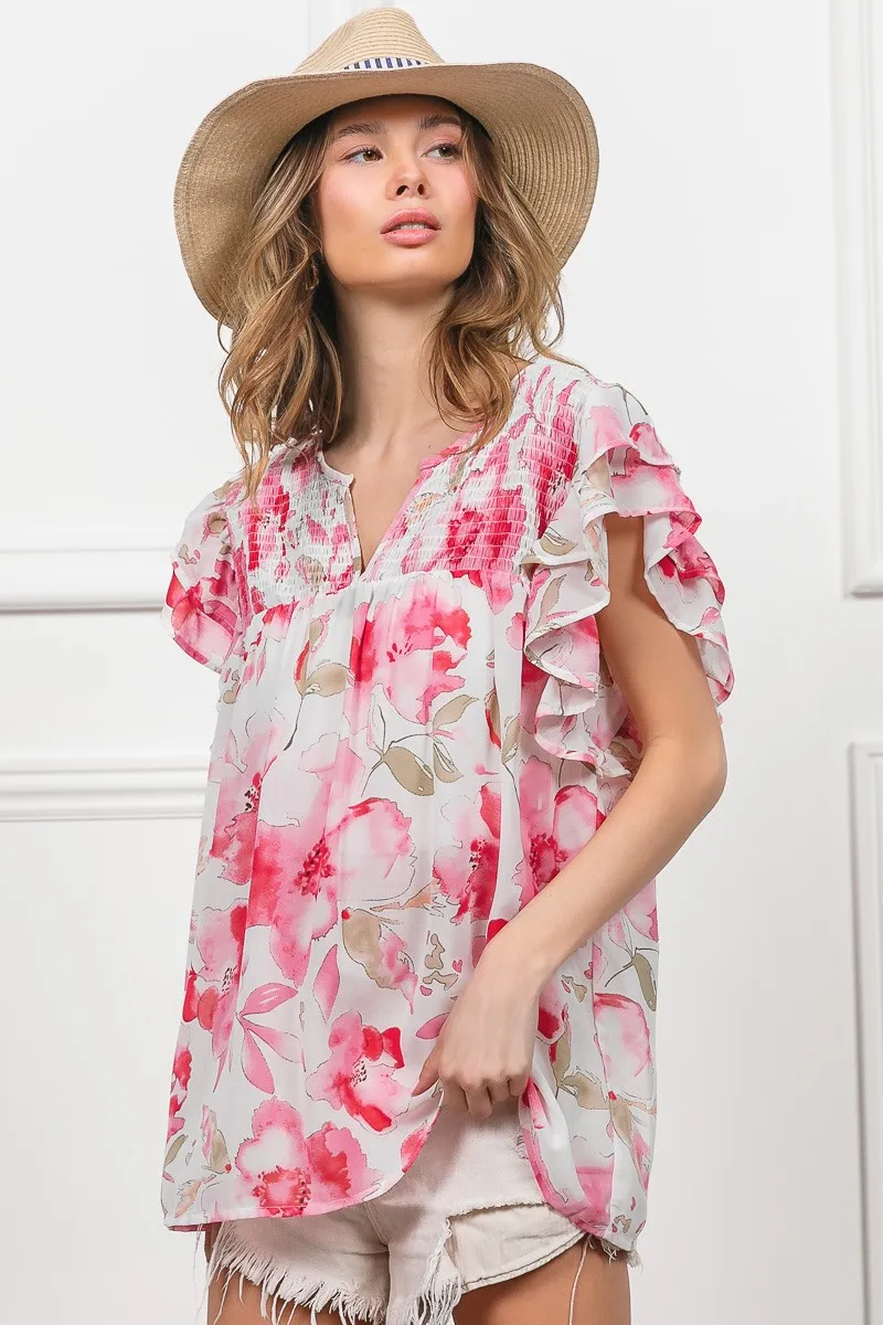 BiBi Floral Print Flutter Sheer Top - Image 10