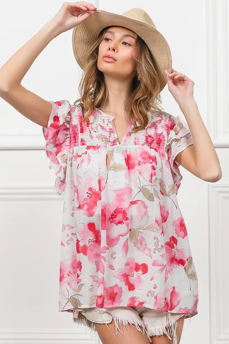 BiBi Floral Print Flutter Sheer Top - Image 11