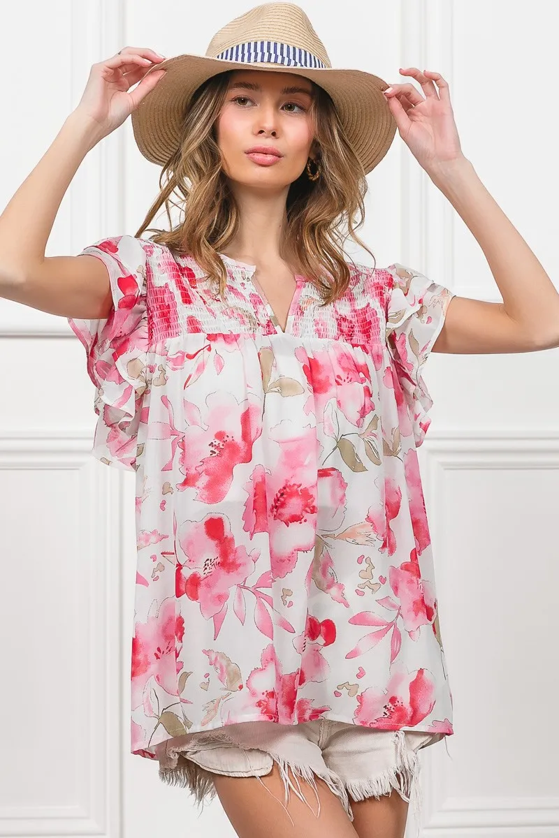 BiBi Floral Print Flutter Sheer Top - Image 12