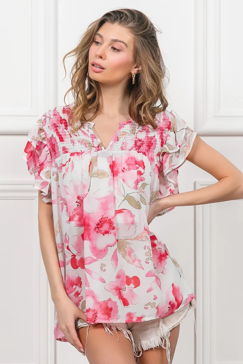 BiBi Floral Print Flutter Sheer Top - Image 13