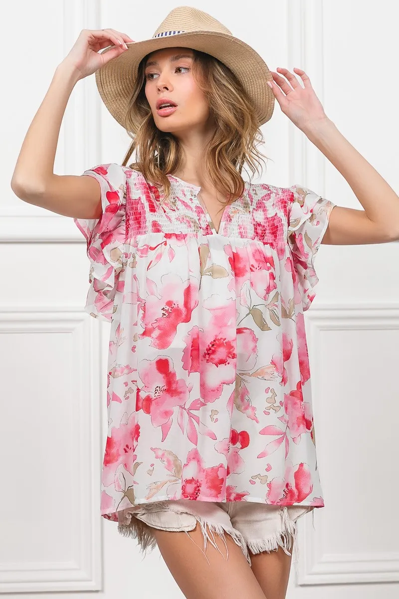 BiBi Floral Print Flutter Sheer Top - Image 14