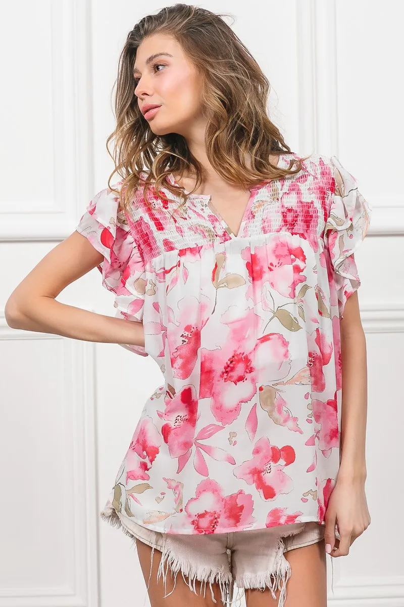 BiBi Floral Print Flutter Sheer Top - Image 15