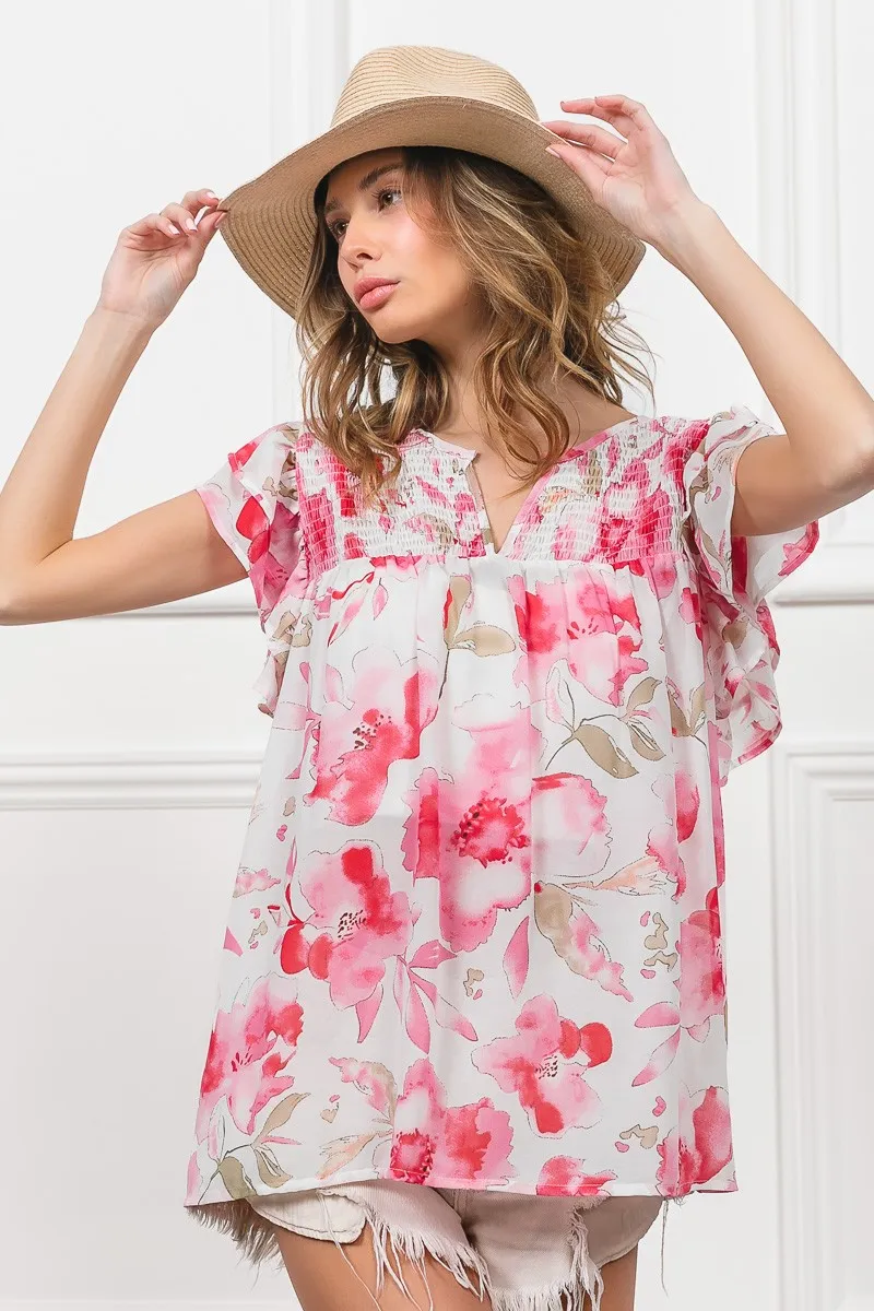 BiBi Floral Print Flutter Sheer Top - Image 16
