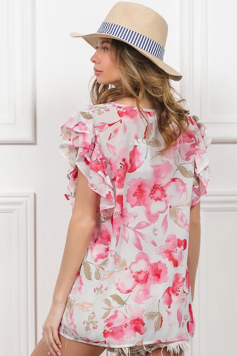 BiBi Floral Print Flutter Sheer Top - Image 19
