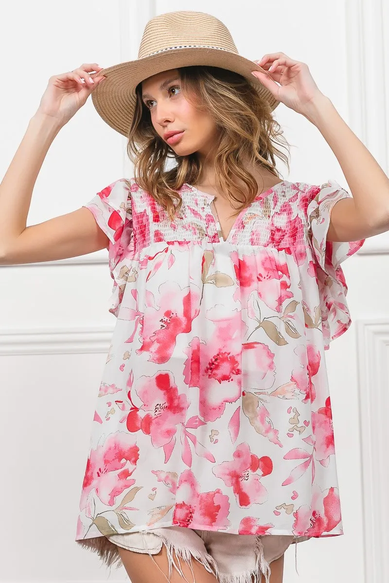 BiBi Floral Print Flutter Sheer Top - Image 5