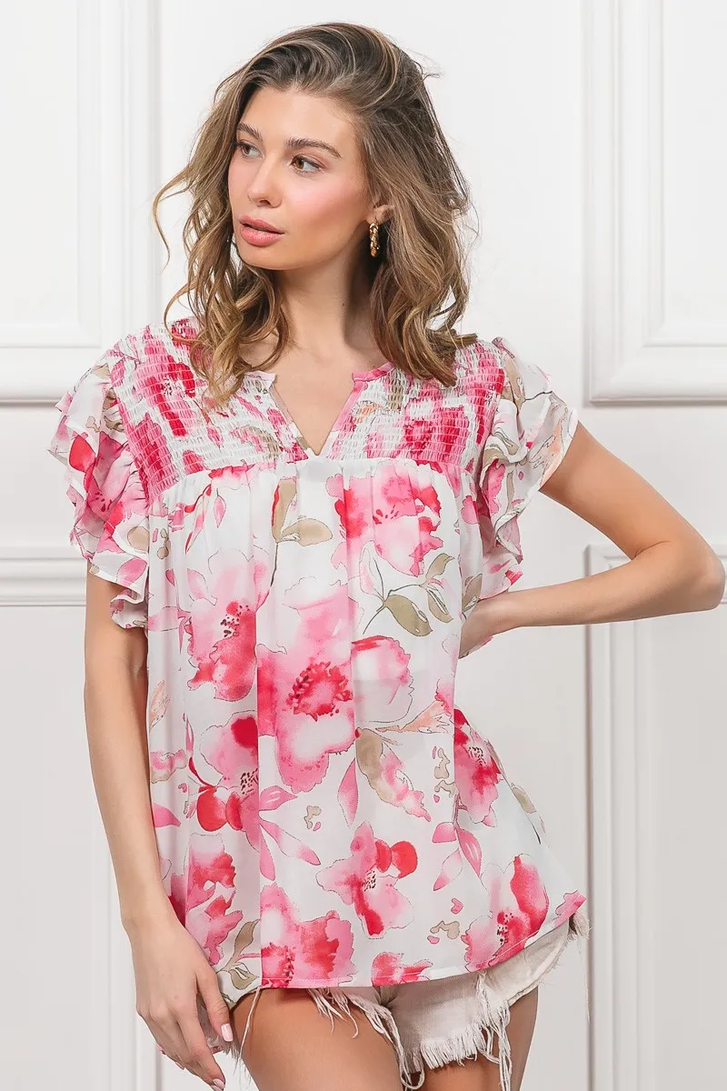 BiBi Floral Print Flutter Sheer Top - Image 9