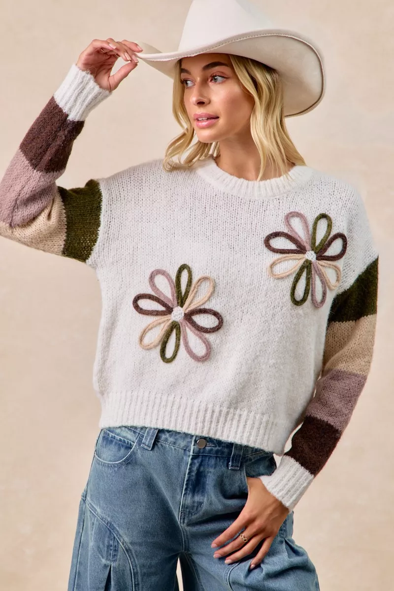 BiBi Flower Color Block Sweater - Image 3