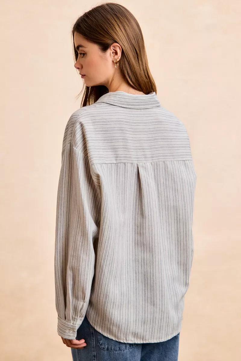 BiBi Flower Jacquard Knit Patch Pocket Stripe Shirt - Image 18