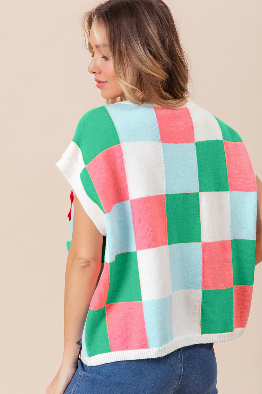 BiBi Flower Patch Checkered Sweater Vest - Image 2