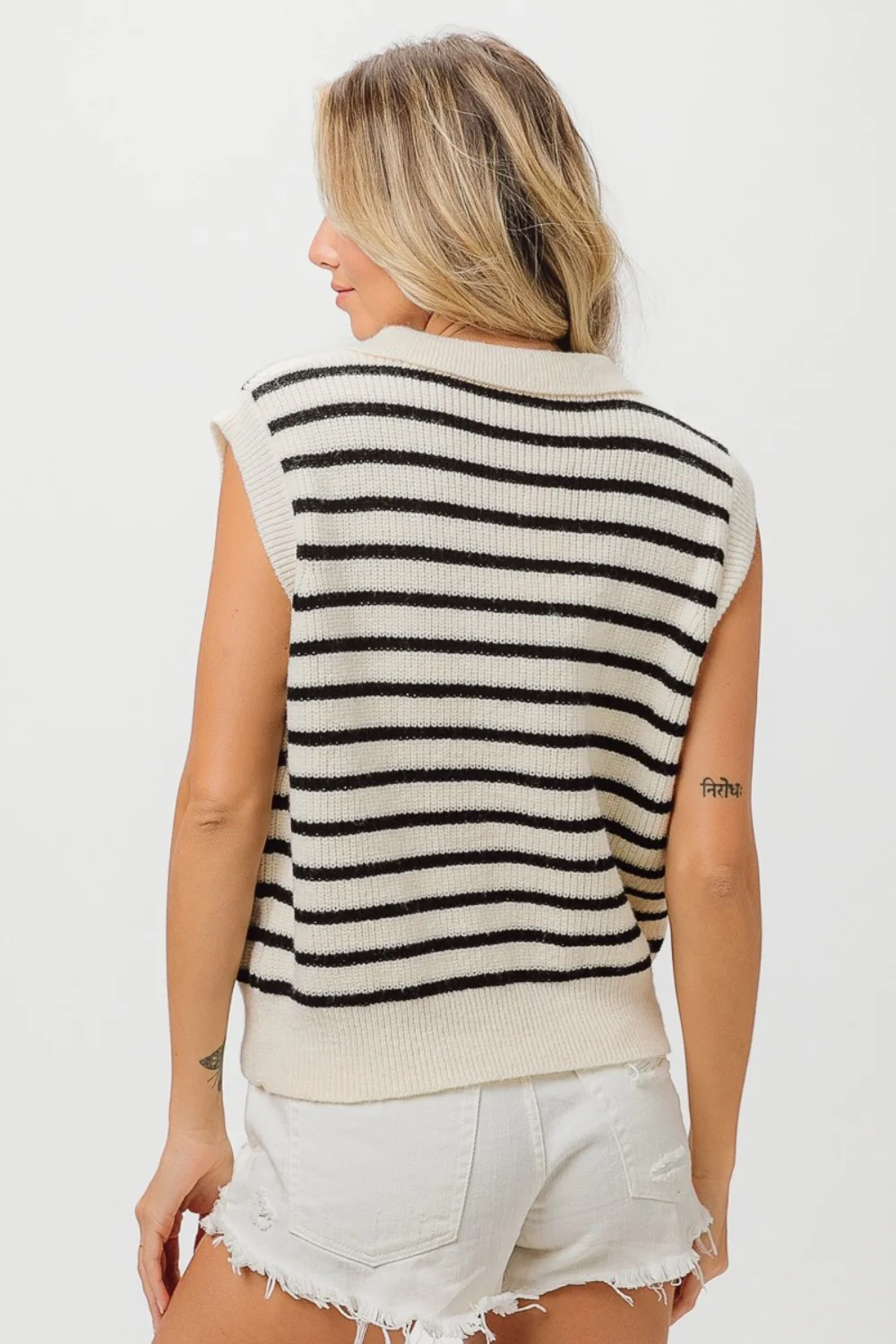 BiBi Flower Patch Striped Half Button Sweater Vest - Image 2