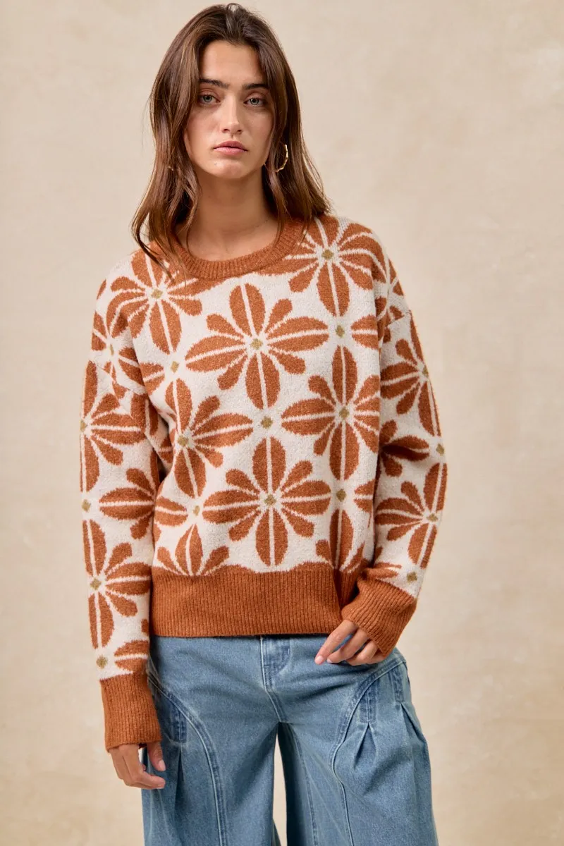 BiBi Flower Pattern Long Sleeve Sweater - Image 2