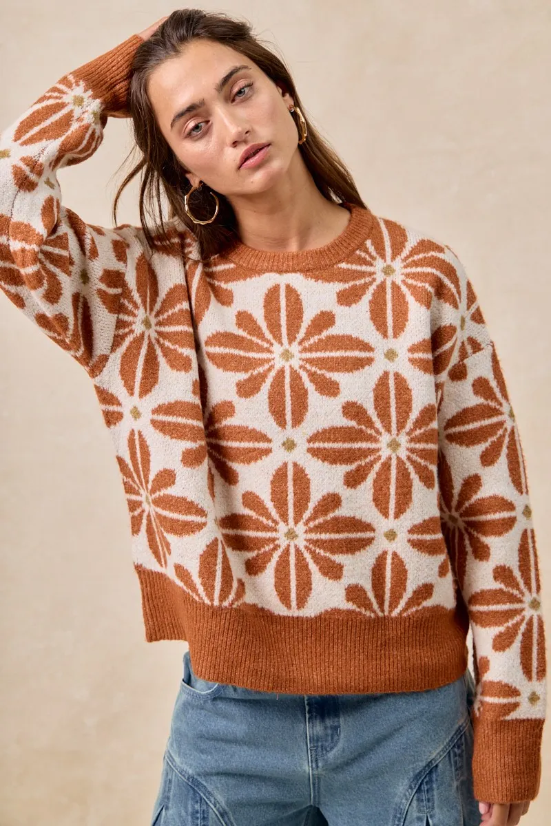 BiBi Flower Pattern Long Sleeve Sweater - Image 4