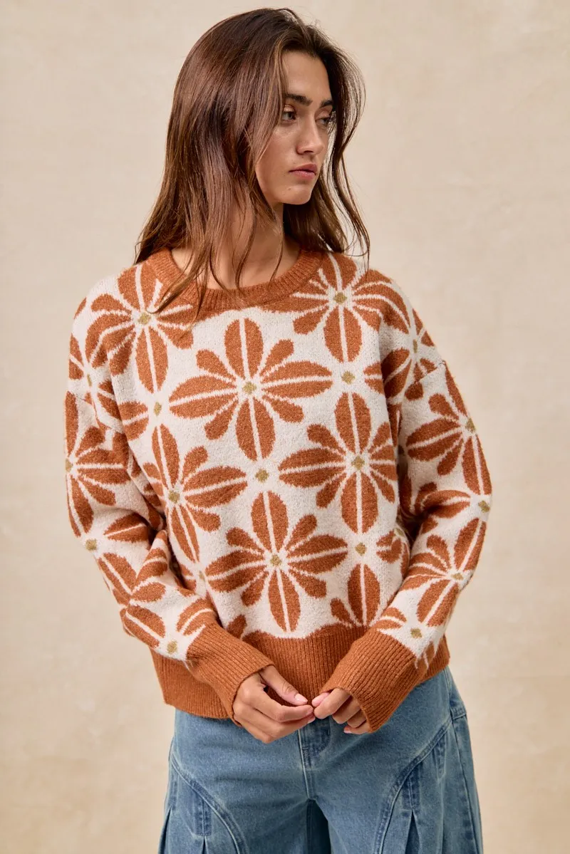 BiBi Flower Pattern Long Sleeve Sweater - Image 5