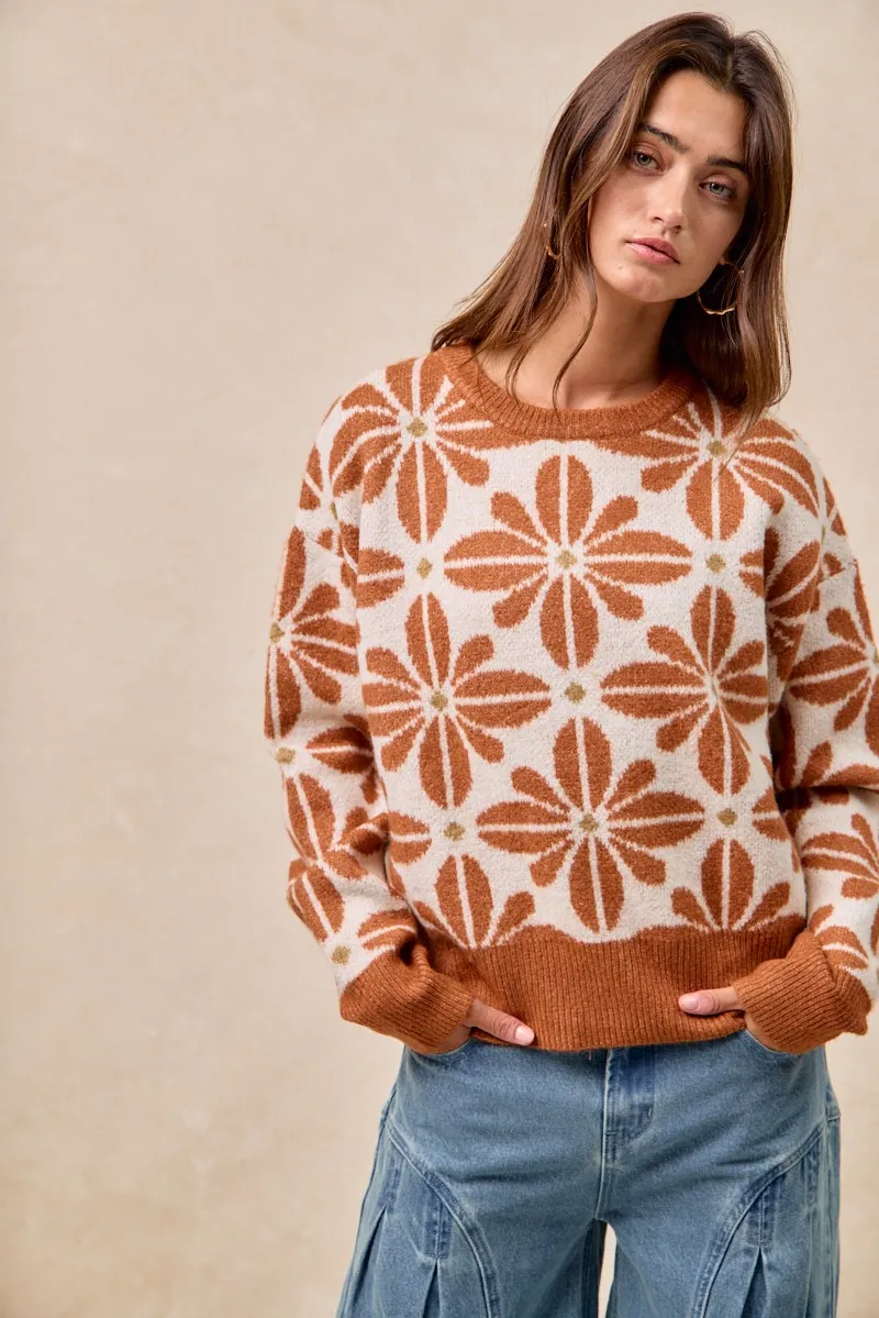BiBi Flower Pattern Long Sleeve Sweater - Image 6
