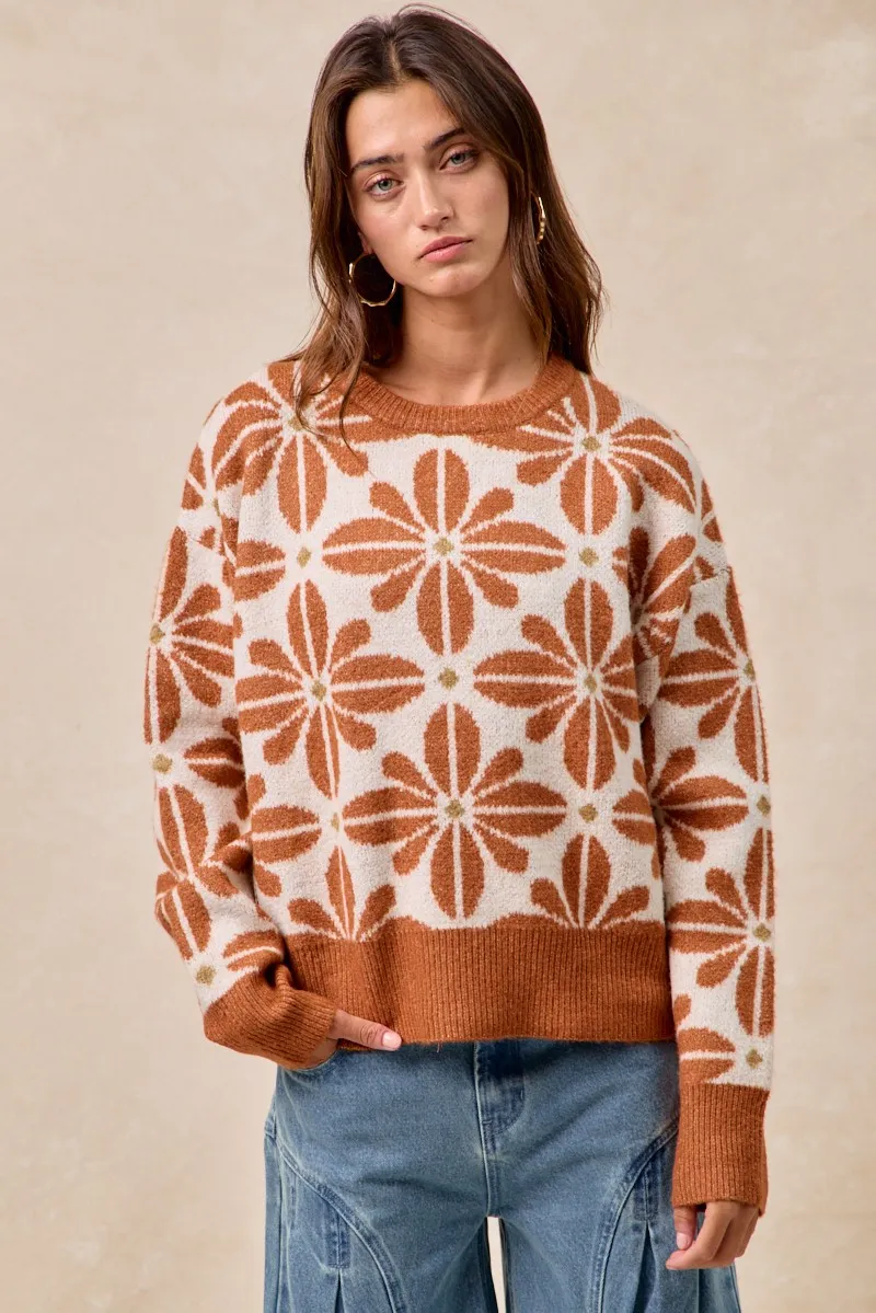 BiBi Flower Pattern Long Sleeve Sweater - Image 7
