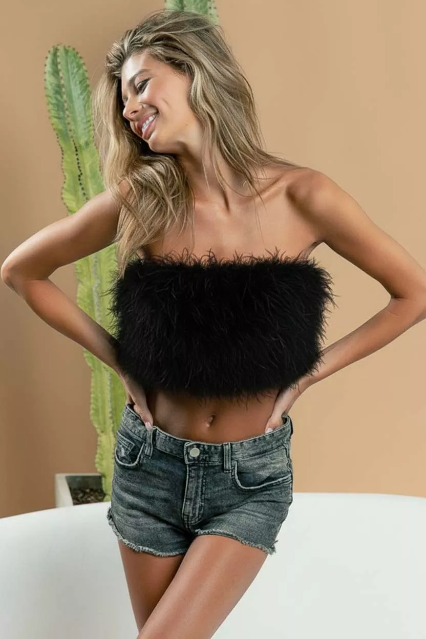 BiBi Fluffy Feather Tank Top with Back Zipper - Image 2