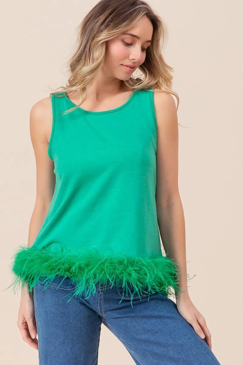 BiBi French Terry Faux Feather Bottom Back Tied Top - Image 2
