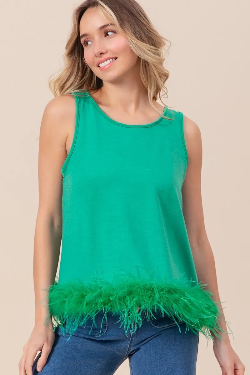 BiBi French Terry Faux Feather Bottom Back Tied Top - Image 3