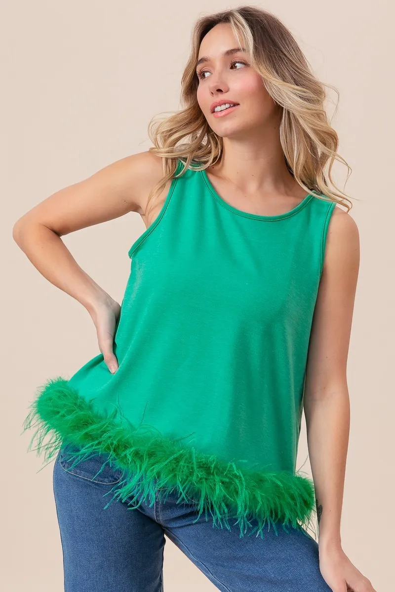 BiBi French Terry Faux Feather Bottom Back Tied Top - Image 4