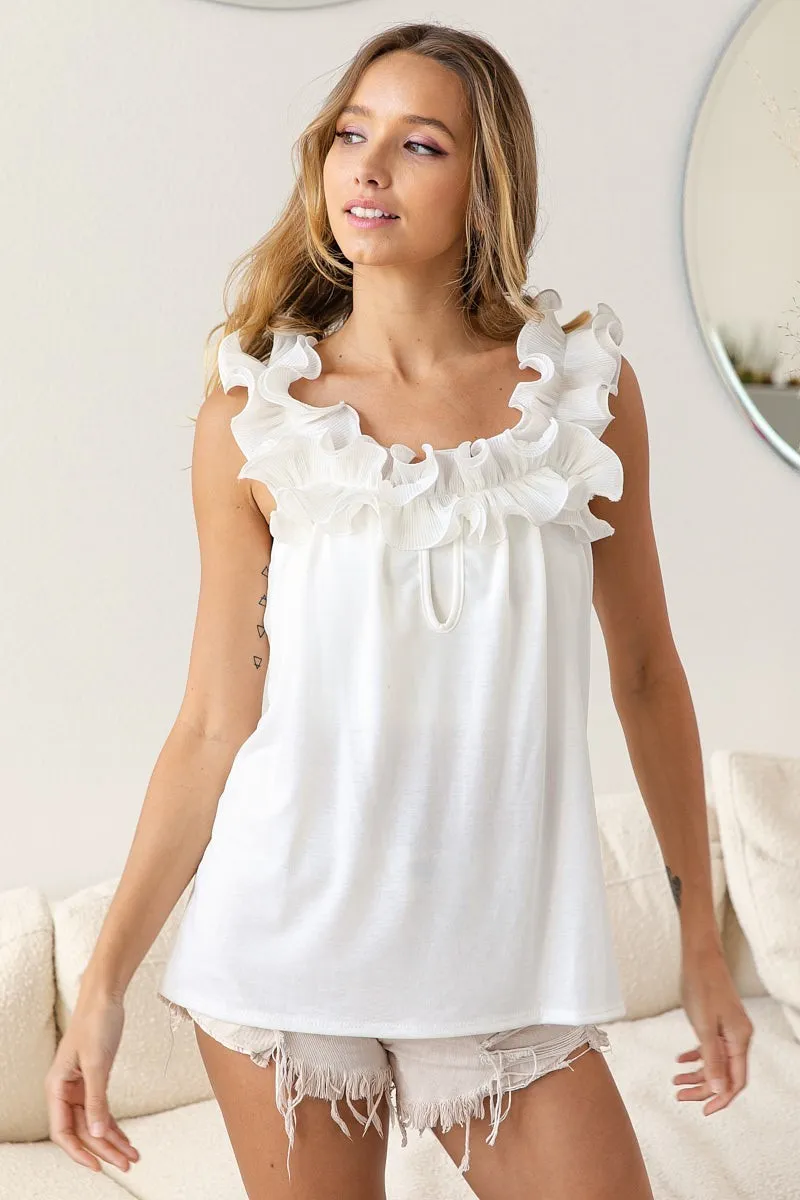 BiBi French Terry Knit Ruffled Trim Banded Top - Image 11