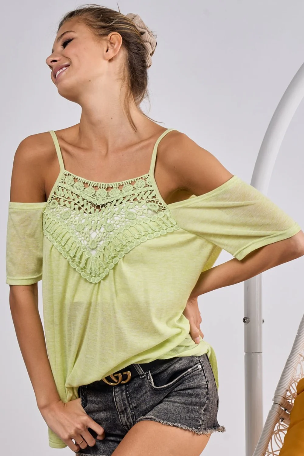 BiBi Front Crochet Lace Adjustable Strap Top - Image 3