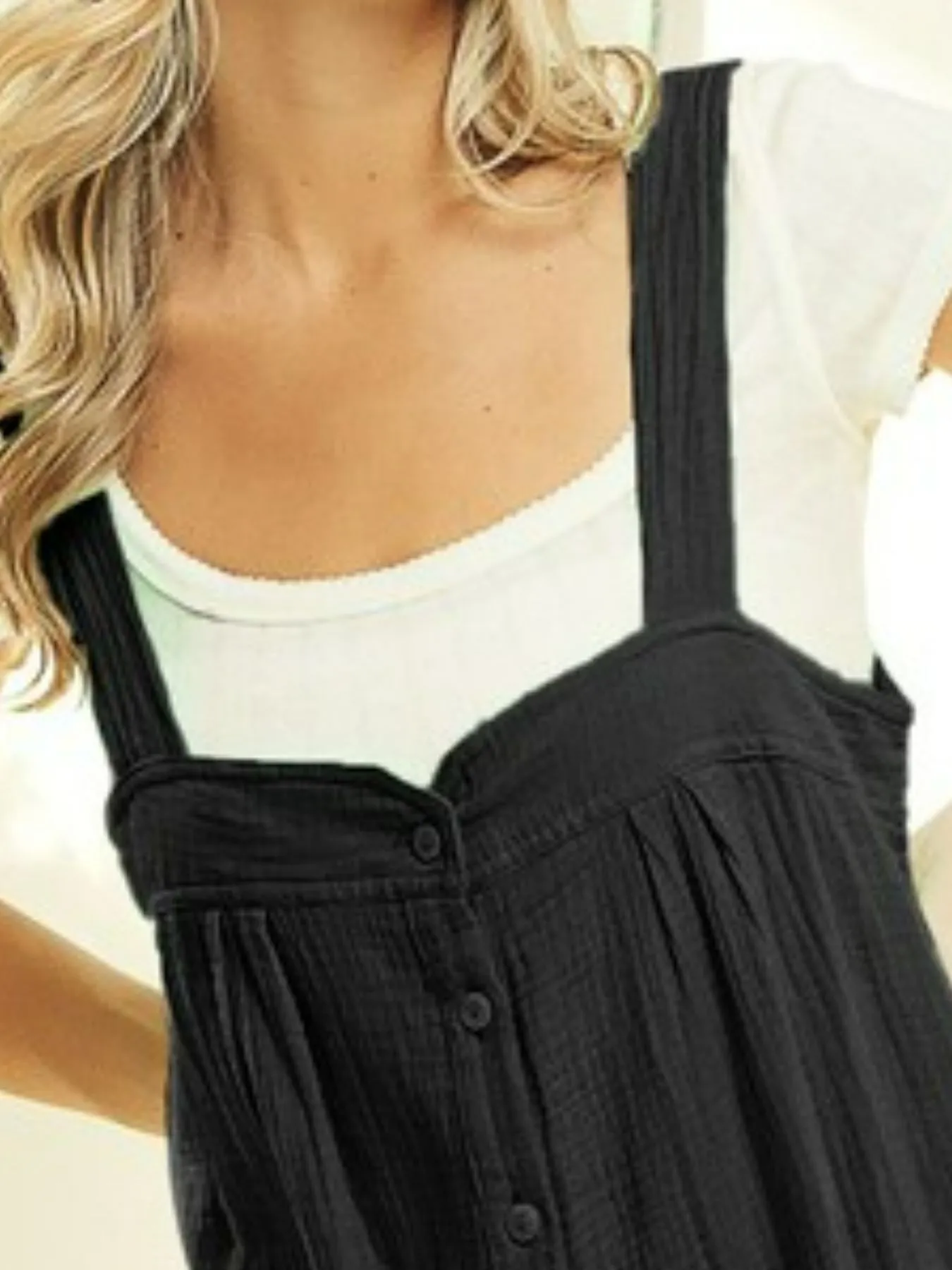 BiBi Gauze Buttoned Up Overall Jumpsuit with Pockets - Image 2
