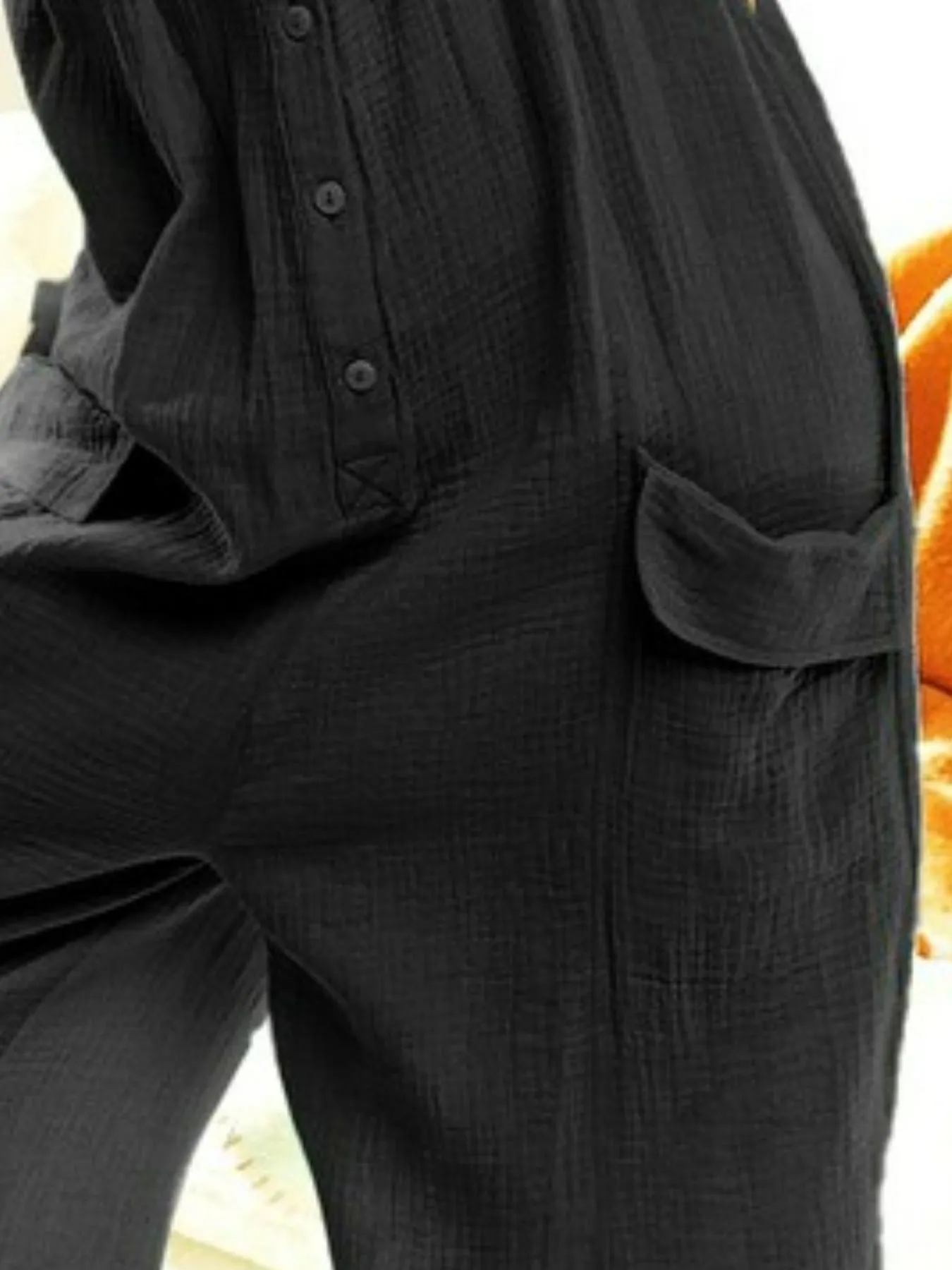 BiBi Gauze Buttoned Up Overall Jumpsuit with Pockets - Image 3